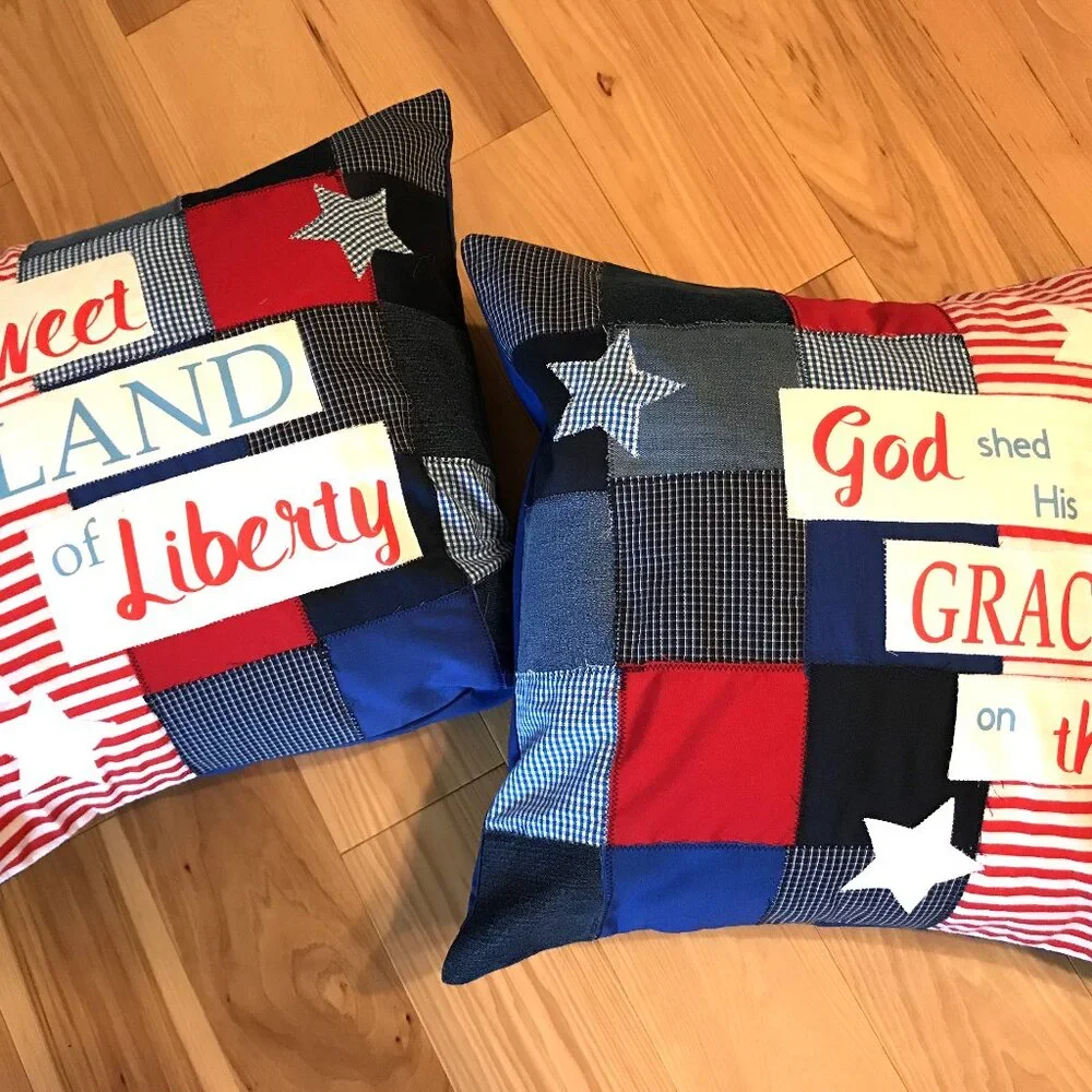 Patriotic Pillow Cover, Patchwork Stars Sweet Land of Liberty 18 x 18